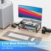 gianotter Desk Organizers and Accessories, 2-Tier Metal Monitor Stand Riser, Desk Organizer for Monitor, Office Desk Storage Organizer for Office Supplies (Black) - Image 2