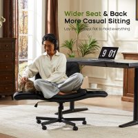 Criss Cross Chair with Armrests & Wheels, PU Leather Vanity Chair, Comfortable Adjustable Swivel Computer Office Desk Chairs for Home, Make Up, Bed Room (Black) - Image 4