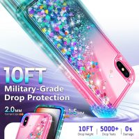 NGB Designed for iPhone XR Phone Case, Pink/Aqua | Glitter Liquid Sparkle Cute Cover for Women Girls Kids | with Tempered Glass Screen Protector & Ring Holder & Wrist Strap Lanyard - Image 5