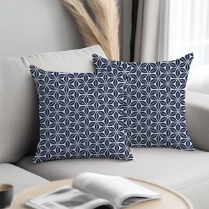 Dark Blue Print Throw Pillow Covers 18x18 Inch, Artistic Throw Pillows Square Cushion Covers, Seamless Pattern Decorative Pillows for Couch Sofa Living Room Bedroom, Housewarming Gifts