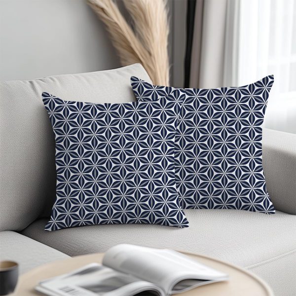 Dark Blue Print Throw Pillow Covers 18x18 Inch, Artistic Throw Pillows Square Cushion Covers, Seamless Pattern Decorative Pillows for Couch Sofa Living Room Bedroom, Housewarming Gifts