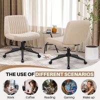 Criss Cross Chair - Wide Armless Vanity Chair with Back Support, Rolling Swivel & Adjustable Height for Home Office, Makeup Room - Image 3