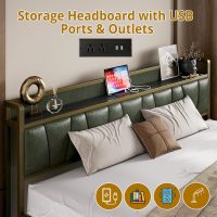 LIKIMIO King Bed Frame, Storage Headboard with Charging Station, Solid and Stable, Noise Free, No Box Spring Needed, Easy Assembly (Dark Green) - Image 3