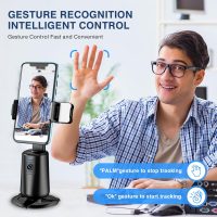 Auto Face Tracking Tripod 360° Rotating Cell Phone Photo and Video Kits Stand, No App, Camera Stand with Remote and Gesture Control, Rechargeable Smart Shooting Stand for Live Recording Tiktok（Black） - Image 3
