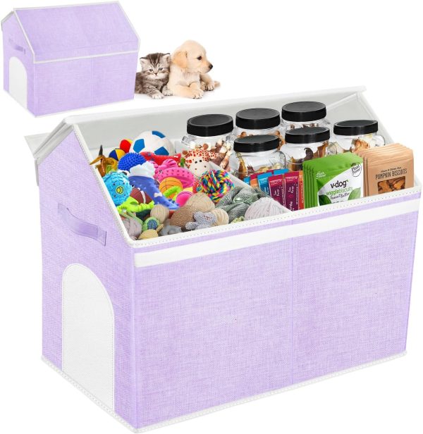 Large Toy Box Storage Organizer with Lid, House Shape Oxford Fabric Collapsible Sturdy Toy Chest Bins Baskets (Purple)