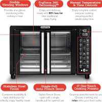 Gourmia Toaster Oven Air Fryer Combo 17 cooking presets 1700W french door digital air fryer oven 24L capacity accessories, convection rack, baking pan tray recipe book GTF7460,Large,Black - Image 6