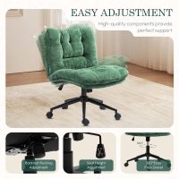 Dowinx Criss Cross Chair with Wheels, Dual-Layer Thickened Cushion, Premium Fabric Morden Home Vanity Chair Wide Seat, Forest Green - Image 7
