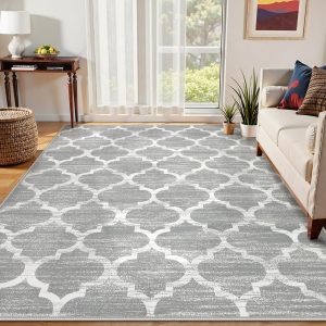 Lahome Moroccan Washable Rugs 8x10,Grey Rug for Living Room,Soft Boho Large Bedroom Rug 8x10 Under Bed Boho Dining Room Rugs for Under Table Geometric Office Room