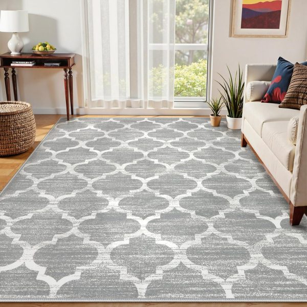 Lahome Moroccan Washable Rugs 8x10,Grey Rug for Living Room,Soft Boho Large Bedroom Rug 8x10 Under Bed Boho Dining Room Rugs for Under Table Geometric Office Room