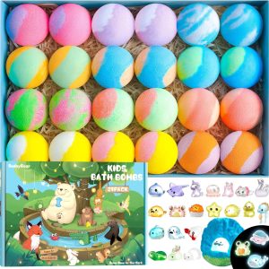 Bath Bombs for Kids with Surprise Inside – 24 Pack Handmade Bath Bombs with Glow-in-The-Dark Land & Sea Toys, Fizzy Bath Salt Balls, Birthday Party Favors for Boys and Girls