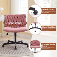 GarveeHome Criss Cross Chair with Wheels, Wide Seat Home Office Desk Chair, Armless Makeup Vanity Chair, Modern Cross Legged Swivel Comfy Chair, Computer Task Chair for Home Office, Pink - Image 4