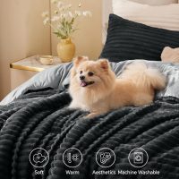 BEDELITE Fleece Queen Comforter Set -Super Soft & Warm Fluffy Black Bedding, Luxury Fuzzy Heavy Bed Set for Winter with 2 Pillow Cases - Image 3