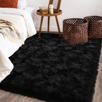 Black Rug for Bedroom, Soft Shaggy Modern Shag 4x6 Area Rugs for Living Room, Upgrade Non-Slip Plush Fluffy Carpet for Kids Boys Girls Room Dorm Home Decor Aesthetic - Image 7