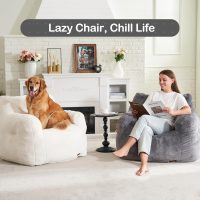 Hobestluk Bean Bag Chair for Adult Small Bean Bag Chairs with Arms Furry Beanbag Chair with Foam Filler Stuffed Bean Bag Sofa for Reading in Bedroom Living Room and Dorms(Grey) - Image 4
