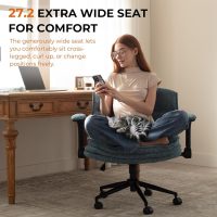 Dowinx Criss Cross Chair with Adjustable Flip-up Arms and Wheels, Comfort Ergonomic Office Desk Armchair with 3 Layer Cushions, Wide Seat Vanity Chair for Home Office, Living Room, Bedroom, Blue - Image 3