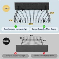 Allewie Upholstered Queen Size Platform Bed Frame with 4 Storage Drawers and Headboard, Square Stitched Button Tufted, Mattress Foundation with Wooden Slats Support, No Box Spring Needed, Light Grey - Image 7