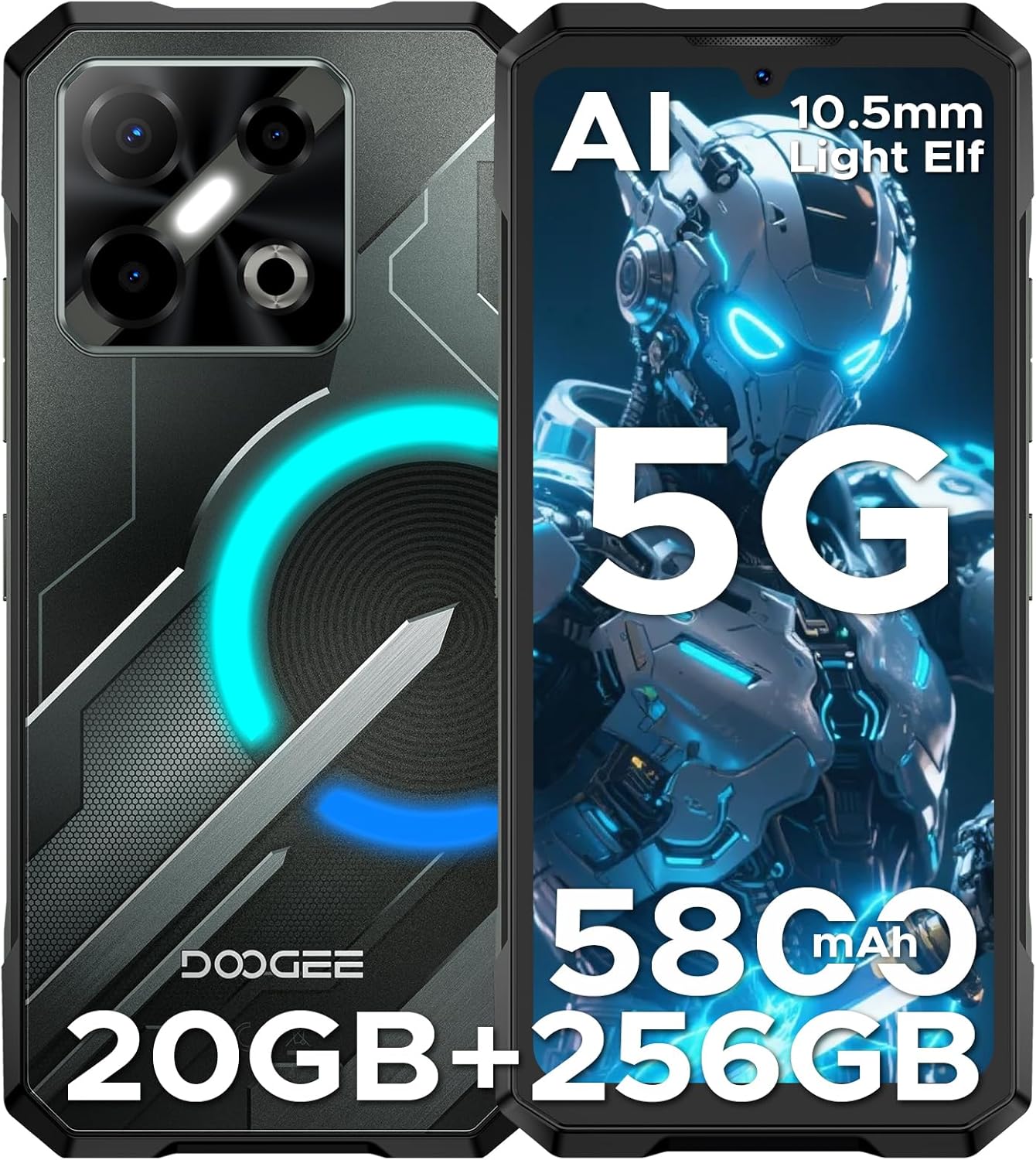DOOGEE Blade GT Play 5G Rugged Smartphone Unlocked with RGB LED Light Effect,Rugged Phone 6.72″ FHD+ 120Hz,6nm D7025 CPU,20GB+256GB, 10.5 mm Ultra-Thin Gaming Phones,5800mAh/50MP AI Camera/NFC