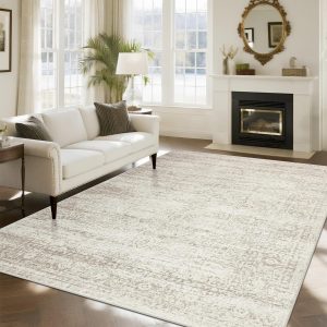 Washable Rugs 8x10 Area Rugs for Living Room,Rugs for Bedroom,Large Carpets,Ultra Soft Faux Wool Retro Dining Room Rug,Non Slip&Non-Shedding Low Pile Vintage Print Rug for Home Office Decor
