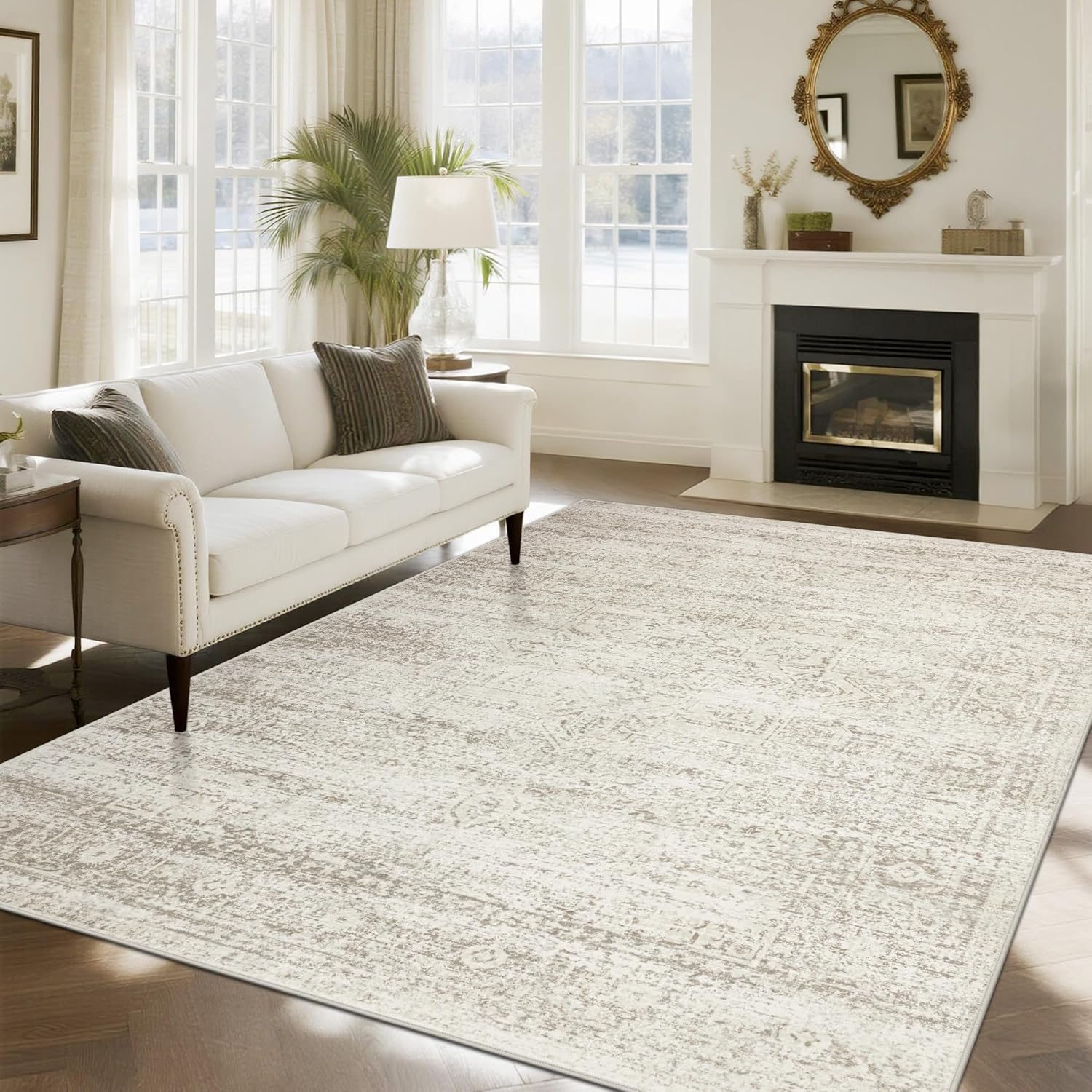 Washable Rugs 8×10 Area Rugs for Living Room,Rugs for Bedroom,Large Carpets,Ultra Soft Faux Wool Retro Dining Room Rug,Non Slip&Non-Shedding Low Pile Vintage Print Rug for Home Office Decor
