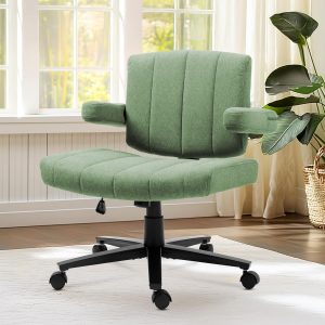 Criss Cross Chair with Wheels – Comfortable Vanity Chair, Wide Rolling Cross Legged Office Chairs with Arms, Adjustable Desk Chairs Comfy for Home Office (Green)