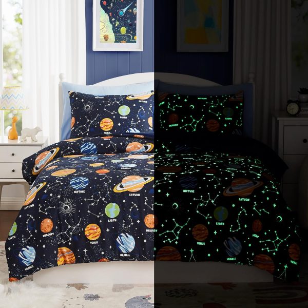 Twin Kids Comforter Set - 5 Pieces Twin Bedding Sets for Boys Girls Teen, Glow in The Dark Space Bed in A Bag with Sheets