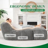 Hobestluk Big Bean Bag Lounger Chairs Large Beanbag Chair for Adults Bean Bag Sofa with Memory Foam Filled for Living Room, Bedroom or Balcony (Stripe Grey) - Image 4