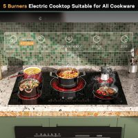 36 Inch Electric Cooktop 5 Burner, Built-in Electric Stovetop with Flexible Bridge & Triple Ring Burner, 9600W Cooktop Electrics with BBQ Burner, Timer, Safety Lock,Pause, 220V-240V Hard Wire - Image 6