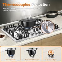 30 Inch Bulit-In Gas Cooktop with Griddle, 5 Italy SABAF Powerful Burners Over 92% High Efficiency, Max 48300BTU Gas Stove Top, 304 Stainless Steel Panel, NG/LPG Convertible, CSA Certified - Image 5
