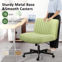 Darkecho Criss Cross Chair with Wheels,Thick Padded Fabric Cross Legged Wide Chair with Pocket Spring Cushion,Comfortable Adjustable Computer Office Task Vanity Chair for Home Office,Bedroom,Green - Image 7