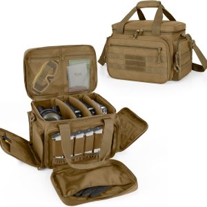 DSLEAF Tactical Gun Range Bag for 4 Handguns, Pistol Shooting Range Bag with 6X Magazine Slots and Extra Pockets for Ammo and Essentials