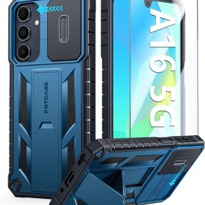 FNTCASE for Samsung Galaxy A16-5G Case: Military Grade Dropproof Cell Phone Cover with Kickstand & Slide | Protective Heavy Duty Rugged Phone Case Bumper Textured Protector (Blue)