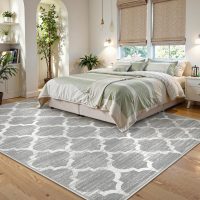 Lahome Moroccan Washable Rugs 8x10,Grey Rug for Living Room,Soft Boho Large Bedroom Rug 8x10 Under Bed Boho Dining Room Rugs for Under Table Geometric Office Room - Image 4