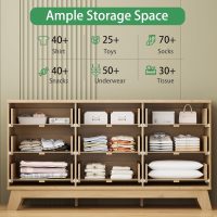 Fluted Dresser for Bedroom with 9 Drawers, 57" Wide Modern Chest of Drawers with Metal Handle, Wooden Dresser TV Stand, Wood Closet Clothes Storage Organizer for Living Room, Hallway, Natural Oak - Image 3