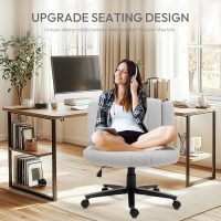 Criss Cross Chair with Wheels, High Back Adjustable Wide Armrest Office Chair, Anti-Grip Fabric Comfort Cushion Modern Style Swivel Computer Task Chairs for Home Vanity Desk Office (Grey) - Image 2