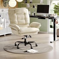 Bestier Criss Cross Chair with Flip Armrests, Big and Tall Office Chair for Cross Legged Sitting, Reclining Computer Chair with Side Pockets & Headrest - Beige - Image 8