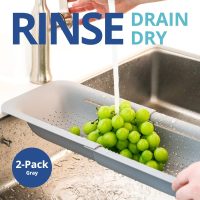 BLUE GINKGO Sink Colander Baskets - (Pack of 2) Wash Vegetables and Fruits, Drain Cooked Pasta and Dry Dishes - Extendable - New Home Kitchen Essentials (2 Grey) - Image 2