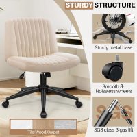 Criss Cross Chair - Wide Armless Vanity Chair with Back Support, Rolling Swivel & Adjustable Height for Home Office, Makeup Room - Image 4