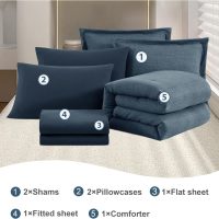 Geniospin King Size Comforter Set- 7 Piece Navy Blue Textured King Bedding Set, Soft Solid Bed in a Bag for All Season, King Comforter Set with Sheets(Navy Blue,102''x90'') - Image 7