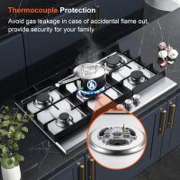 30 inch Gas Cooktop, Gas Stove Top with 5 High Efficiency Burners, Bulit-in Stainless Steel Gas Hob for Kitchen, NG/LPG Convertible Gas Stovetop, Thermocouple Protection - Image 4