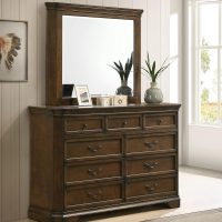Roundhill Furniture Maderne Traditional Wood Panel Bed with Dresser, Mirror, Two Nightstands, Chest, King, Antique Walnut Finish - Image 6
