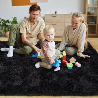 KING DARE 8x10 Area Rugs for Living Room, Soft Plush Fluffy Shaggy Fuzzy Furry Large Black Rug, Anti-Slip Washable Modern Big Floor Carpet for Bedroom Aesthetic Home Decor - Image 2