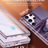 GVIEWIN for Samsung Galaxy S23 Ultra Case with Slide Camera Cover, [Built-in Screen Protector] [2 Front Frames] Military Grade Shockproof Marble Phone Case Fit S23 Ultra 6.8", Quicksand/Purple - Image 3