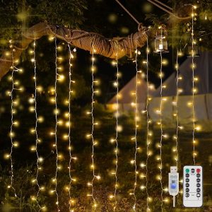 suddus Curtain Lights for Bedroom, 200 Led Hanging String Light Outdoor, Fairy Curtain Lights Indoor for Christmas, Dorm, Wall, Backdrop, Window, Wedding, Party, Birthday Decor, Warm White