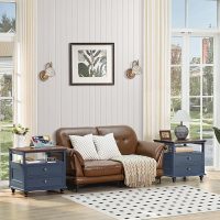 Farmhouse Nightstand Set of 2 with Charging Station, 24" Wide End Table with 2 Drawers,Wood Dresser for Bedroom,Bed Side Table Chest of Drawers Cabinet,Navy BlueNight Stand for Living Room - Image 4