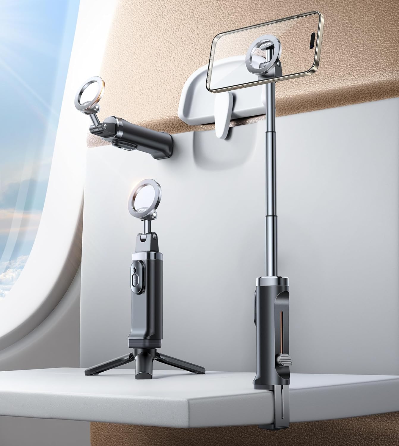 JOYROOM Airplane Phone Holder, [Scalable & Rotatable] Plane Phone Holder, Magnetic Selfie Stick, Plane Phone Stand for Flying, Selfie Stick for iPhone 17 Air, for iPhone 17 Pro Max