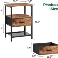 Huuger Nightstand Set of 2, Night Stand with Fabric Drawer, Mesh Shelf, Side Table with Storage, Fabric Drawer Dresser, Open Shelf, Metal Frame, Bedroom, Rustic Brown - Image 3