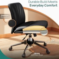 Armless Desk Chair with Wheels for Criss Cross Sitting - Cross Legged Wide Armless Chair - Adjustable Vanity 360° Swivel Stool and 120° Rocking Wide Seat Comfy for Home and Office, Color Black - Image 6