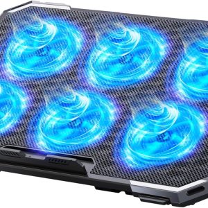 ICE COOREL Laptop Cooling Pad with 6 Cooling Fans, Cooling Pad for Laptop Fan 13-15.6 Inch, Laptop Cooler Stand with 6 Height Adjustable, Notebook Cooler Pad with Two USB Port