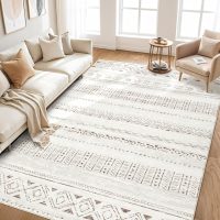 Large Living Room Area Rug 5x7: Soft Machine Washable Boho Moroccan Farmhouse Rugs for Bedroom Under Dining Table - Non-Slip Neutral Morden Indoor Floor Carpet for Home Office - Brown/Cream - Image 6