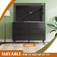 WLIVE Black Dresser for Bedroom, 47.24'' Wide 6 Drawer Wood Dresser Storage Organizer with Sturdy Metal Handle, TV Stand for 55 inch TV, Chest of Drawers for Living Room, Hallway, Closet - Image 5